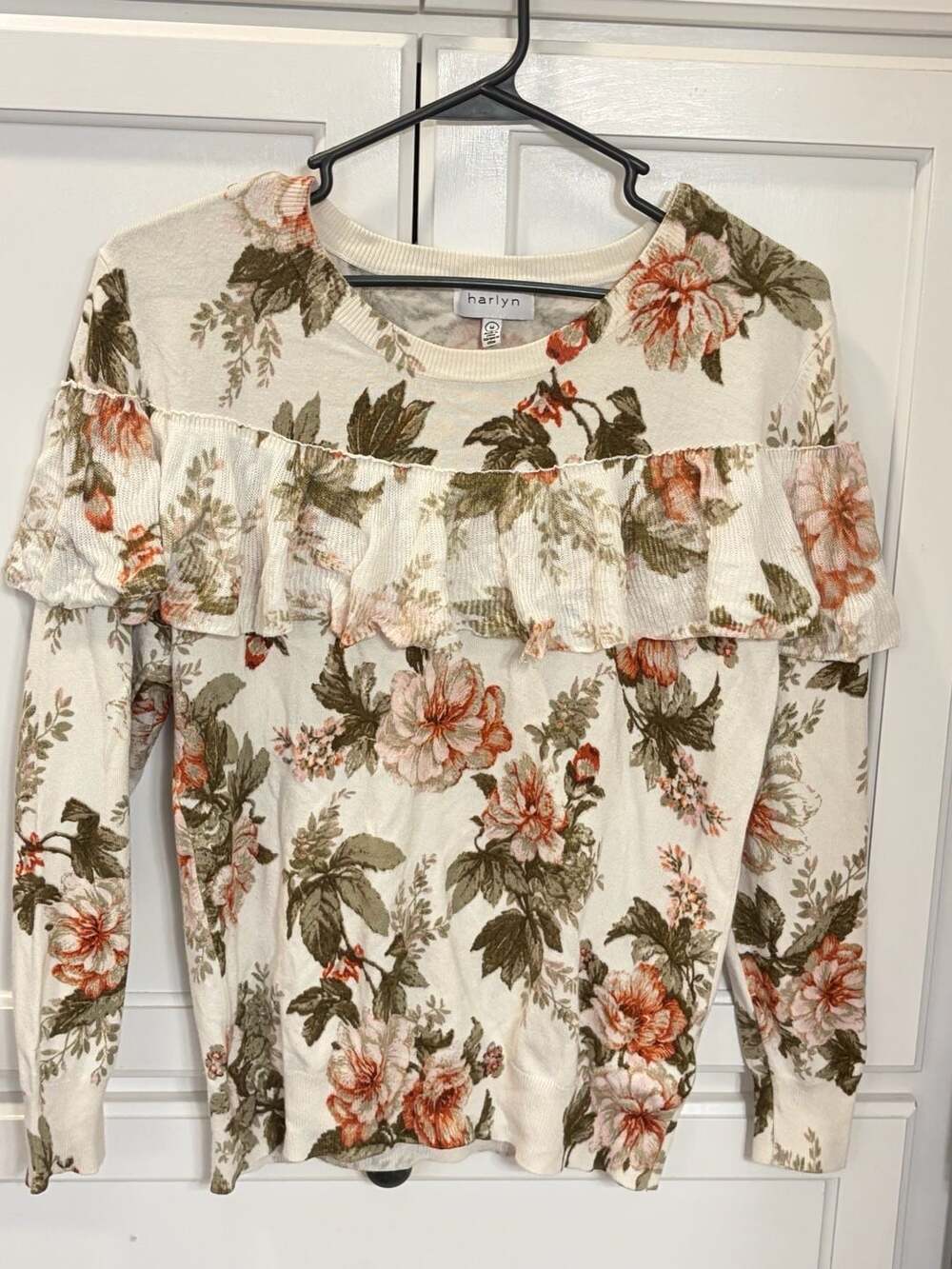 Anthropologie Harlyn Floral Ruffle Sweater Women’s Medium Cottagecore Romantic